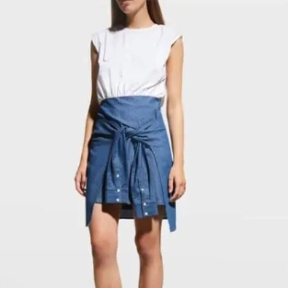 Veronica Beard Clayton Cotton & Denim Dress – White/Chambray – S – NWT